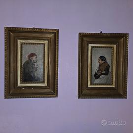 2 dipinti olio su tela coppia di anziani .