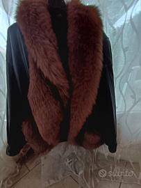 Giaccone pelle con collo pelliccia