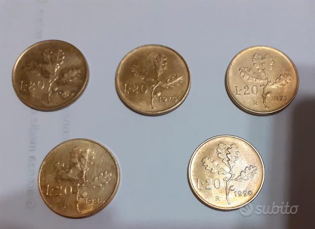 5 monete 20 lire - anno 1969 - 1970 - 1971 - usato  Torino