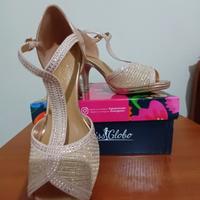 Sandali con tacco oro rosa miss globo