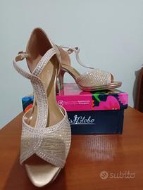 Sandali con tacco oro rosa miss globo