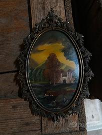 Quadretto ovale vintage con cornice in bronzo