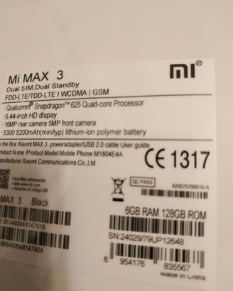 telefono Xiaomi max 3 6/128 giga 