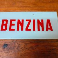 BENZINA garage tabella TARGA VETRO ORIGINALE 1960