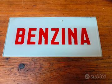 BENZINA garage tabella TARGA VETRO ORIGINALE 1960