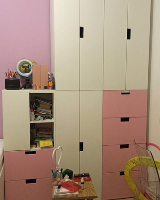 Composizione armadio cameretta rosa/bianco