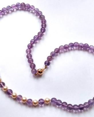 Collana Vintage Ametista E Perle Chiusura Oro 14k