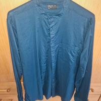 Camicia blu collo coreano