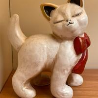 Gatto Minna THUN Vintage Bianco con Fiocco Rosso