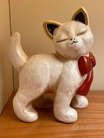 Gatto Minna THUN Vintage Bianco con Fiocco Rosso