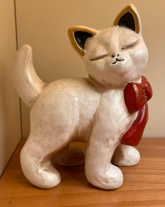 Gatto Minna THUN Vintage Bianco con Fiocco Rosso