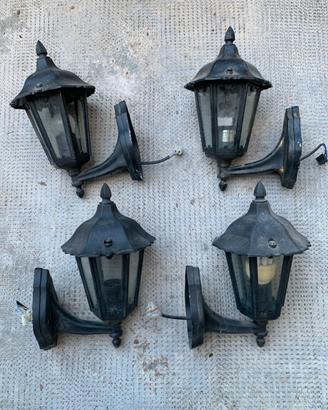 4 lampioni da parete in metallo/vetro