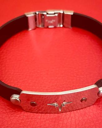 Braccialetto uomo pelle nera stainless steel