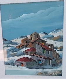 Quadro case in montagna dipinto a mano firmato.