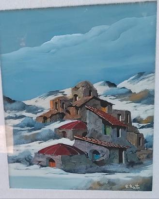 Quadro case in montagna dipinto a mano firmato.