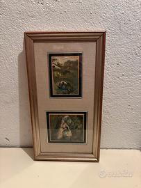 Quadro artistico con due miniature dipinte
