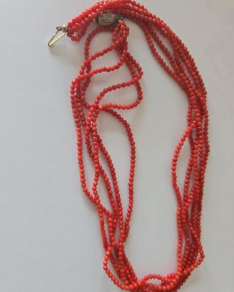 Collana multifilo rossa elegante vintage
