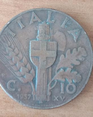 Moneta 10 Centesimi "Impero" 1937  Regno d'Italia