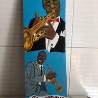 QUADRO DIPINTO SU LEGNO''Louis Armstrong'' firmato