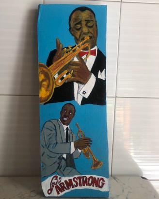 QUADRO DIPINTO SU LEGNO''Louis Armstrong'' firmato