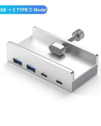 Hub USB 3.0 4 Porte 5 Gbps Clip scrivania allumini