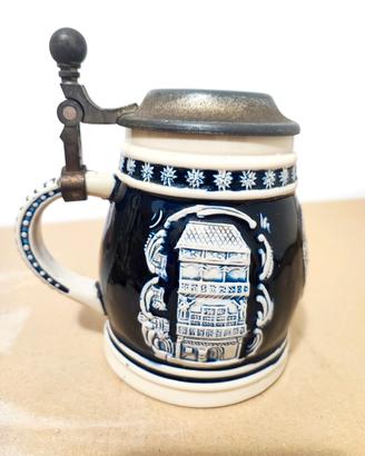 Boccale Birra Ceramica Coperchio in Metallo