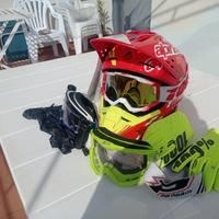 casco motocross cross enduro 3 mascherina guanti 