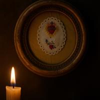 Antico scapolare in cornice cuore sacro Maria