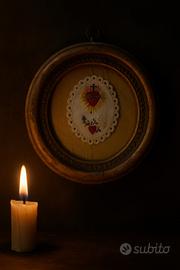 Antico scapolare in cornice cuore sacro Maria