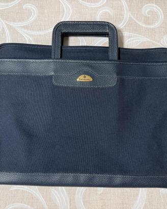 Cartella Samsonite in pelle e tessuto Blu Scuro