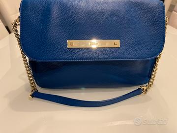 Borsa in pelle blu elettrico, Pollini
