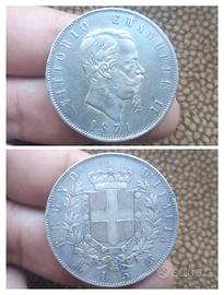 Argento 5 lire 1871 Moneta Regno d'Italia