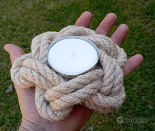 portacandele fatto a mano in canapa