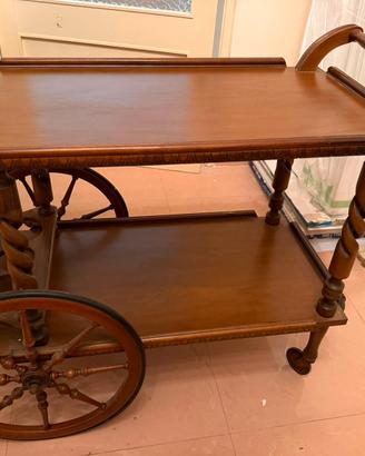 Carrello Bar Vintage in Legno Finemente Lavorato