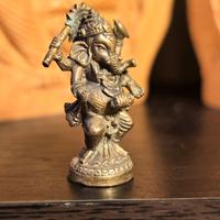 Ganesha Musicista in Ottone - Rara Miniatura 2,8cm