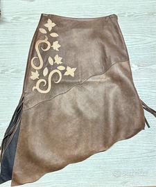 Gonna sexy in pelle/nappa con spacchi e ricamo