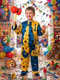 Costume da clown da bambino con martello giocattol