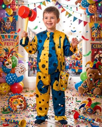 Costume da clown da bambino con martello giocattol