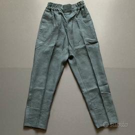 Pantaloni sartoriali a vita alta in lino verde