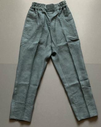Pantaloni sartoriali a vita alta in lino verde