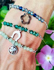 Bracciale acciaio perline in cristallo di vetro 