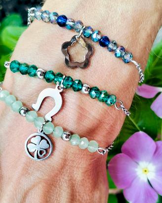 Bracciale acciaio perline in cristallo di vetro 