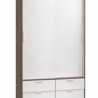 Armadio bianco con ante scorrevoli e 4 cassetti