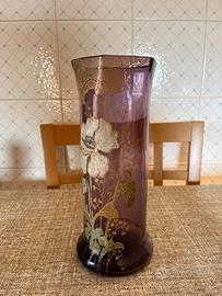 Vaso Art Nouveau in vetro smaltato con fiori