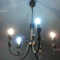Lampadario ottone 5 luci e14 con copri lampadine