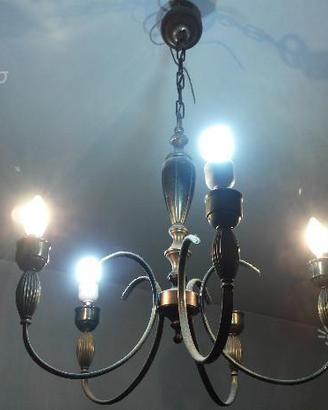 Lampadario ottone 5 luci e14 con copri lampadine