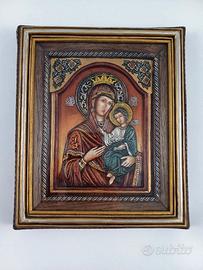 icona sacra bizantina Madonna con bambino dipinta