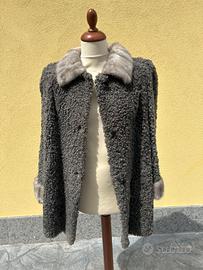 Rara pelliccia vintage Astrakan e Visone grigio