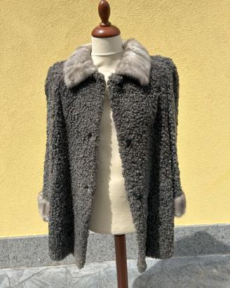 Rara pelliccia vintage Astrakan e Visone grigio
