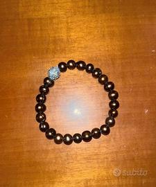 bracciale con perle marroni e swarovski al centro